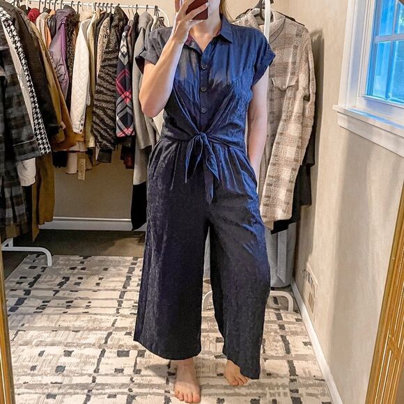 Anthropologie Ett Twa James Tie Waist Jumpsuit Navy 8 - Picture 5 of 10